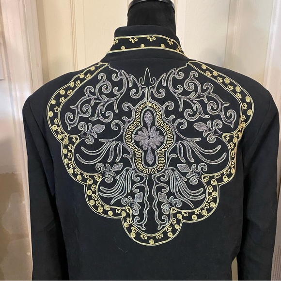 Carol Cohen Embroidered Boho Coat black faux Suede Women’s coat pockets Jacket L - Picture 4 of 14